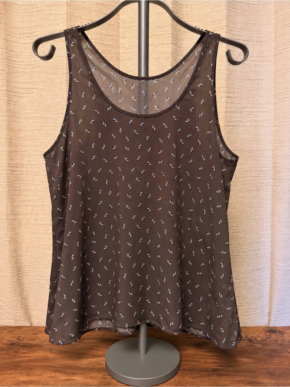 Frenchi Brown Floral Sheer Camisole Tank